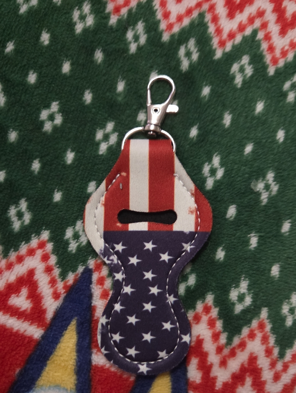 🩷2 For $10🩷Patriotic Stars & Stripes Chapstick Holder Keychain - Blue/Red